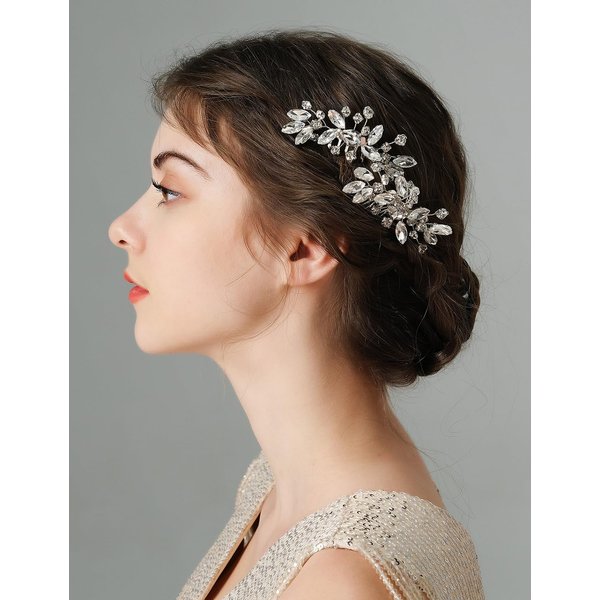 Denifery 2PCS Bridal Hair Comb Rhinestone Wedding Hair Accessories for Brides Crystal Wedding Headpiece for Bride and Bridesmaids Rhinestone Hair Accessory for Women and Girls (Silver)