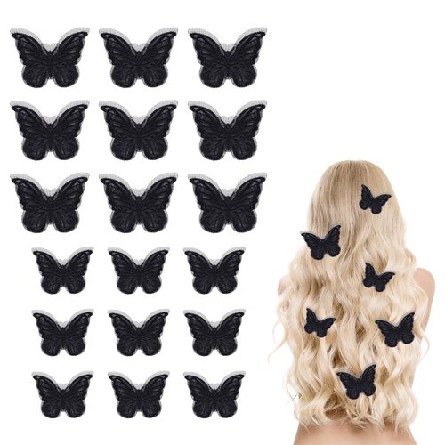 18pcs Halloween Butterfly Hair Clips, 2 Sizes Halloween Lace Hair Pins Accessories Embroidered Butterfly Hair Bows Halloween butterfly Decor for Halloween Cosplay Women Girls Teens (Black)