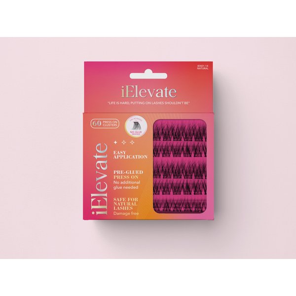 iElevate Press on Lashes, Lash clusters, Self Adhesive lashes, No glue lashes, Pre-bonded lashes, Extra Sticky (Natural) 60 count, Reusable