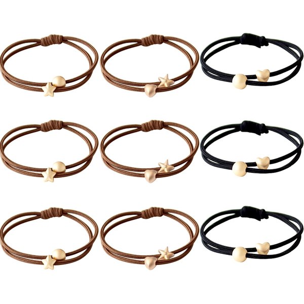 UaiUya 9pcs Elastic Hair Ties Bracelets Small Gold Bead Hair Tie,Simple,Elasticity Classic and Elegant,Reliable quality, Light weight