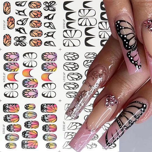 12Pcs Butterfly Nail Stickers Decals 3D Water Transfer Butterflies Nail Decals Colorful Romantic Butterfly Design Nail Supplies Spring Summer Butterfly Wings Nail Sliders Stickers for Women DIY Decor