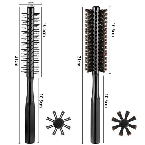 Geiserailie 2 Pieces Round Hair Brush - Thick Bristle Blow Drying Brush for Short Hair, Wet or Dry Use, with Massage Head (Black)