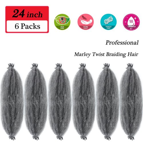 Springy Afro Twist Hair 24 inch Marley Hair for Faux Locs Kinky Marley Twist Braiding Hair Grey Cuban Afro Spring Twist Crochet Hair for Women Soft Locs Marley Braid Hair Extensions by SIXERSI