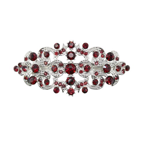 Faship Gorgeous Burgundy Crystal Floral Hair Barrette Clip