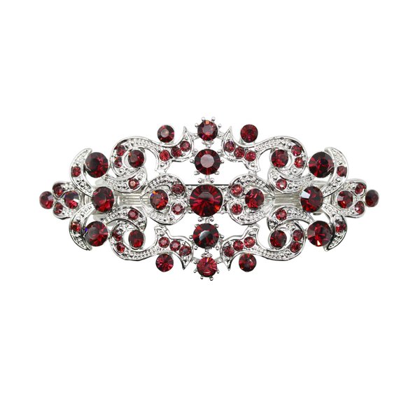 Faship Gorgeous Burgundy Crystal Floral Hair Barrette Clip