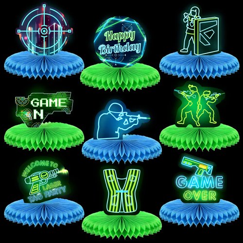 Yaomiao 9 Pcs Laser Tag Party Honeycomb Centerpieces Laser Tag Birthday Party Centerpieces Laser ...