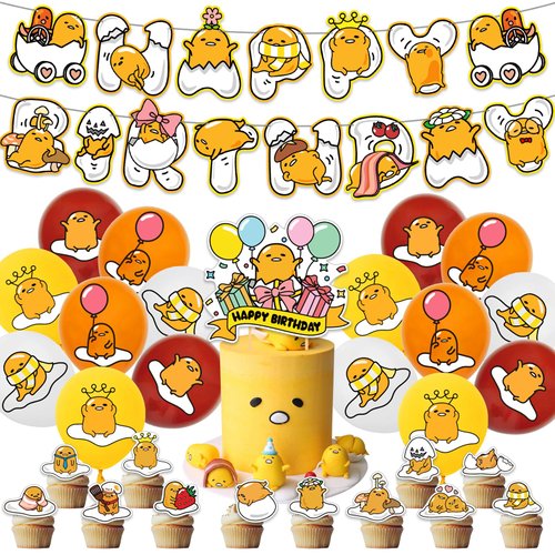 Gudetma Birthday Party Decorations Include Lazy Egg Happy Birthday Banner, Cupcake Toppers, Cake Topper and Balloons for Kids Girl Gudetma Theme Party Supplies