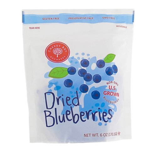 Cherry Bay Orchards - Dried Blueberries - Pack of Two 6oz Bags (Total 12oz) - 100% Domestic, Natural, Kosher Certified, Gluten-Free, and GMO Free - Packed in a Resealable Pouch