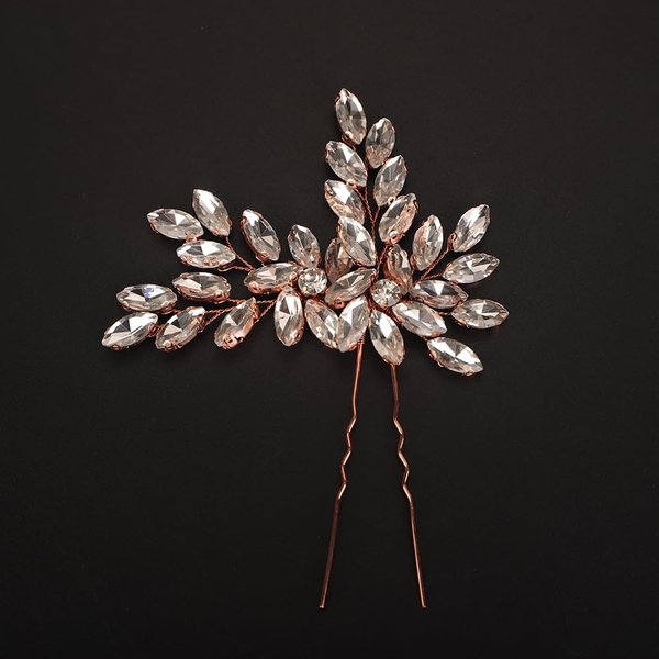 Teyglen Crystal Wedding Hair Pins Rose Gold Rhinestone Bridal Hair Clip Pin Flower Crystal Hair Piece Hair Accessories Jewelry for Women (Rose gold)