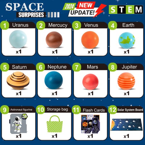 30 Pcs Wooden Solar System Model Board Toy Kit, Montessori Planet Balls Toys with Astronaut Figures, Preschool Learning Educational Puzzle, Space Knowledge Flash Cards Learning Toys for Kids