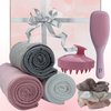 Hair Care Gift Set for Women 8 Pieces: Detangler Brush, 3 Microfiber Hair Towels, 3 Satin Scrunchies, Scalp Massager Brush - Hair Care Accessories Gift Basket
