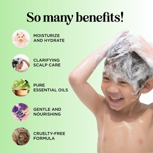 Cleansing Kids Shampoo for Dry Scalp - Dry Flaky Scalp Care Shampoo for Kids and Hair Build Up Remover with Tea Tree Oil and Rosemary Essential Oils for Hair Care - Kids Scalp Cleanser for Build Up
