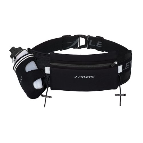 Fitletic Hydration Running Belt With 12oz Quick Flow Water Bottle For Men & Women –Race Belt, Gel Holders & Bib Toggles Patented Bounce Free Design, Water Resistant- Fits All Phones – Fully Loaded
