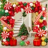 AobkDeco 151PCS Christmas Balloon Garland Arch Kit with Red White Golden Dark Green balloons Candy Foil Balloons Candy Cane Balloons Gift Box Balloons Star Balloons for Christmas Party Decorations