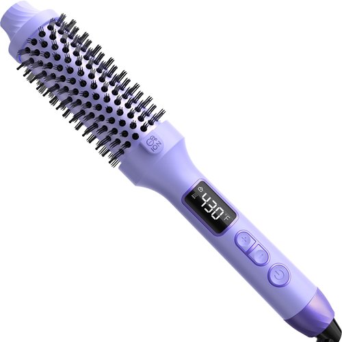 Nimmu Thermal Brush for Blowout Look, 1.5 inch Heated Round Brush, Curling Iron Brush with 10 Temperature Control, Hot Brush Styler Thermal Round Brush Dual Voltage for Travel, Purple