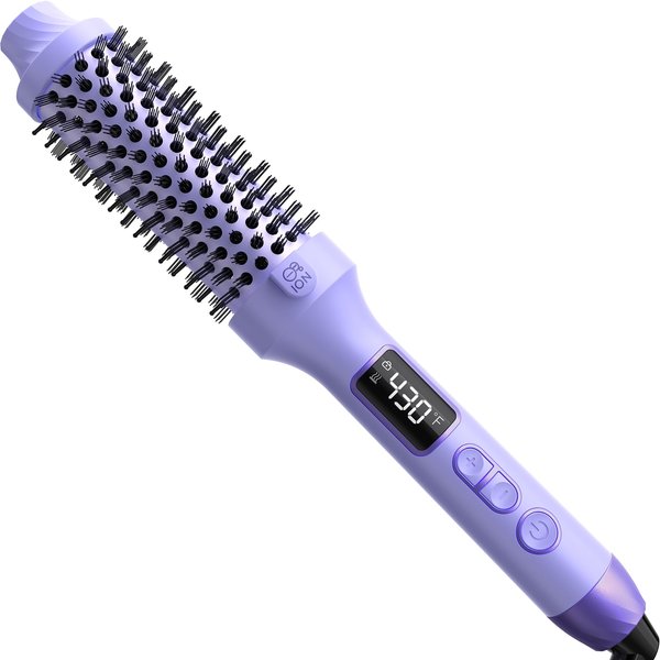 Nimmu Thermal Brush for Blowout Look, 1.5 inch Heated Round Brush, Curling Iron Brush with 10 Temperature Control, Hot Brush Styler Thermal Round Brush Dual Voltage for Travel, Purple