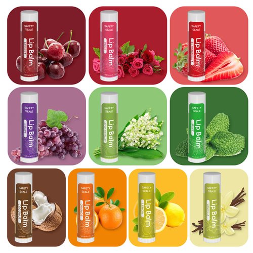 20 Pack Natural Lip Balm Bulk with Vitamin E and Coconut Oil Valentine's Day best choice - Moisturizing, Soothing, and Repairing Dry and Chapped Lips - 10 Flavors - Non-GMO