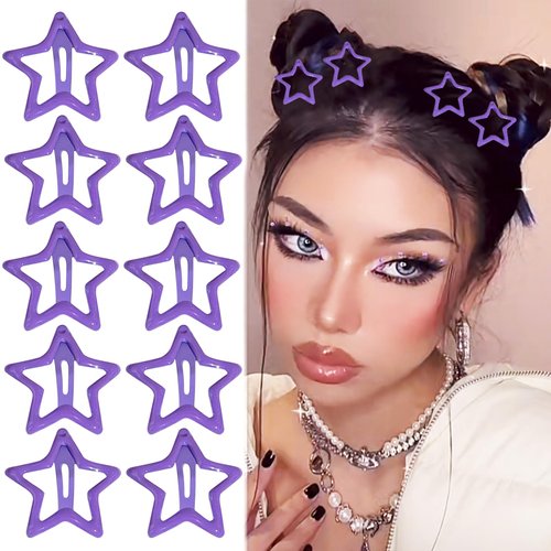Paderison 10Pcs Star Hair Clips Y2K Star Star Hair Clip for Teens Cute Metal Hair Barrettes Kawaii Hair Accessories for Women Teens Y2K 2000s Non Slip Rave Accessories(Purple)