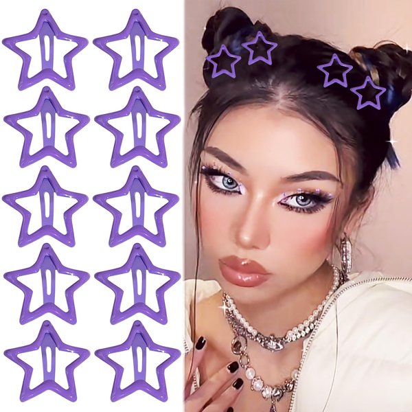 Paderison 10Pcs Star Hair Clips Y2K Star Star Hair Clip for Teens Cute Metal Hair Barrettes Kawaii Hair Accessories for Women Teens Y2K 2000s Non Slip Rave Accessories(Purple)