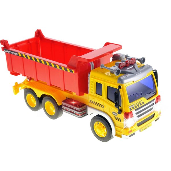 PowerTRC Push & Go Friction Powered Dump Truck Toy with Light and Sound | Realistic Play Tipper Truck Toy Gift for Boys and Girls