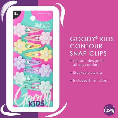 Goody Kids Mini Epoxy Contour Snap Clips - 8 Count, Daisy Charm - Just Snap Into Place - Suitable for All Hair Types - Pain-Free Hair Accessories for Women and Girls - All Day Comfort