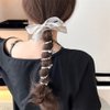 2 Pcs Bow Telephone Wire Hair Bands Spiral Hair Ties No Damage Silver Bows Braided Phone Cord Headband Hair Tie Y2K Ponytail Holders Ribbon Bowknot Beads Hairties Coil Hair Ties Cute Hair Accessories