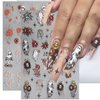 Halloween Nail Stickers Ghosts Nails Decals 5D Embossed Self-Adhesive Halloween Sticker for Nails Skull Floral Flowers Nails Stickers Nail Art Supplies for Women Kids Manicure Nail Decorations 2PCS