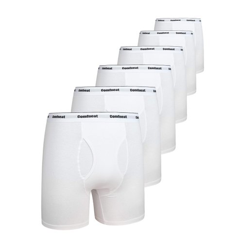 Comfneat Men's 6-Pack Boxer Briefs Soft Breatheable Underwear S-XXL Open Fly (All White Pack-6, L)