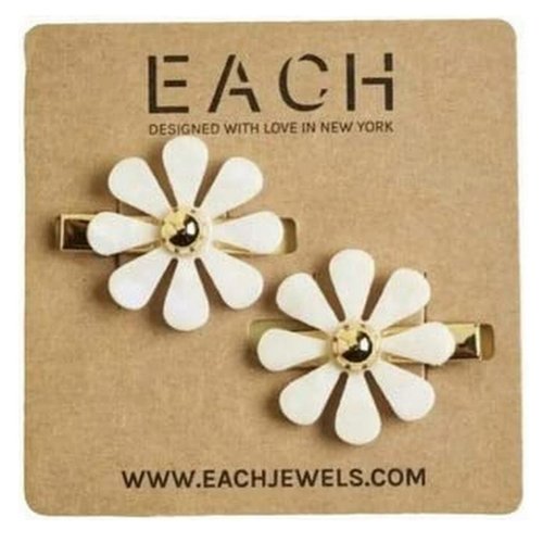 Each Jewels Flower Hair Clips 2 Pack, Shiny Pearl petals Daisy Hair Clips