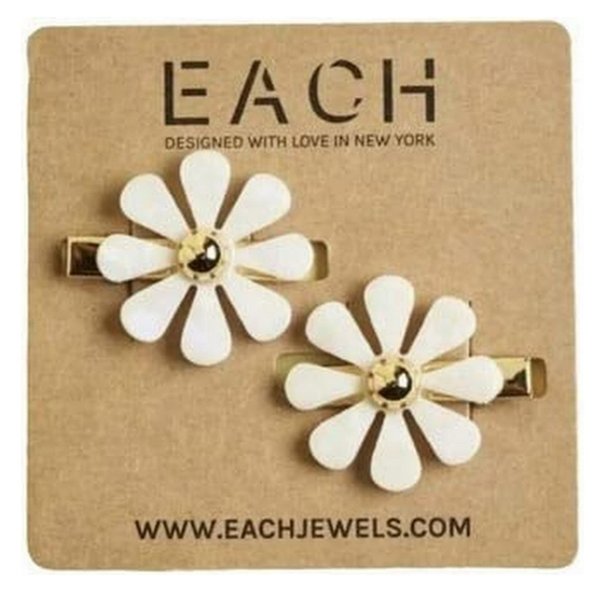 Each Jewels Flower Hair Clips 2 Pack, Shiny Pearl petals Daisy Hair Clips