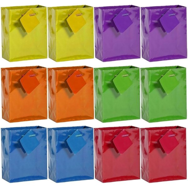 Fun Express Neon Small Gift Bags - Party Favor Bags -Gift Bags with Handles - 12 pack