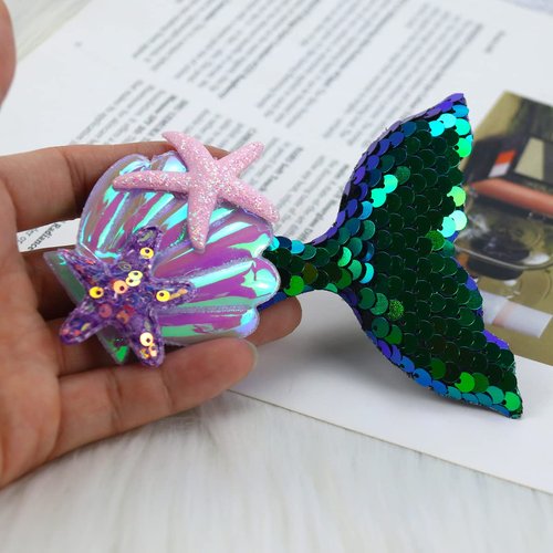 Mermaid Tail Hair Sparkling Pin Aurora Sequins Fish Tail Hairpin Crocodile Clips Hair Clip Starfish Shell Mermaid Design Hair Clips Accessories for Women and Girls-2 pcs（Pastel）