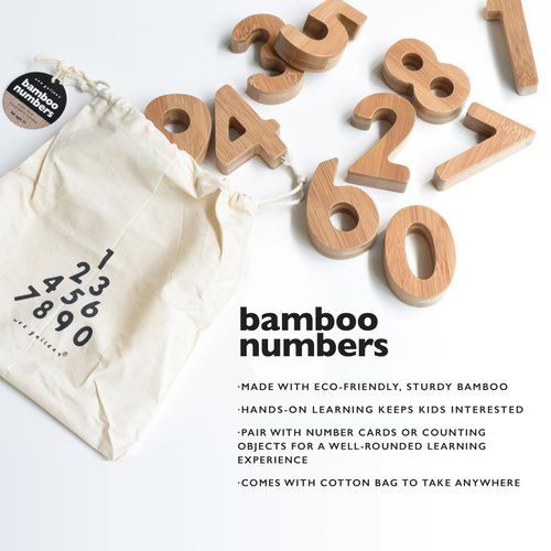 Wee Gallery Bamboo Numbers Set - Number Learning for Baby, Toddler, Preschool Age Kids - Interactive Wooden Numbers to Stimulate Early Development Through Educational Toys