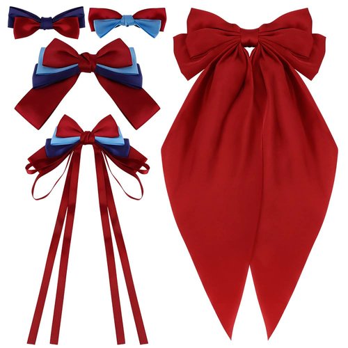 AHONEY 5 Pack Hair Bows for Girls Hair Clips, Satin Hair Bow Princess Dress Up Hair Ribbons Cute Bow for Hair Accessories for Girls Women Princess Birthday Party Favors Decorations Gifts (Mulan)