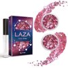 Laza Body Glitter, 2 Jars Iridescent Chunky Sequins with Glitter Glue Perfect for Women Eyeshadow Makeup Face Paint Festival Rave Outfits Hair Concert Accessories Carnival Party Costumes - Pink