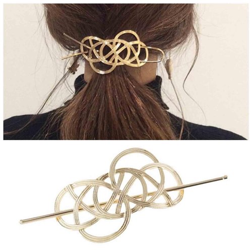 Aneneiceera Vintage Viking Celtic Hair Clip Gold Celtic Knot Hair Slide Barrette Long Hair Barrette Pin Metal Bun Holder Decorative Hair Accessories for Women and Girls