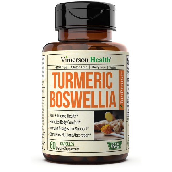 Turmeric Curcumin Supplement with Boswellia Serrata Extract, Organic Turmeric, Ginger and Black Pepper. Joint Support Supplement - High Absorption Tumeric 95% Curcuminoids. Digestive & Immune Support