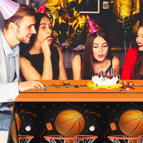 Basketball Tablecloth, 3 Pcs Basketball Birthday Decorations Rectangle Plastic Table Cover, Disposable Table Cloths for Basketball Sports Themed Party Supplies, 108 x 180 cm