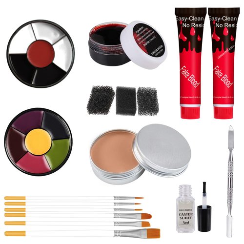 Fake Blood Gel and Scar Wax Set, Special Effects SFX Halloween Makeup Kit Fake Molding Wound Skin Wax Fake Nose Stage Zombie Cosplay Costume SFX Makeup
