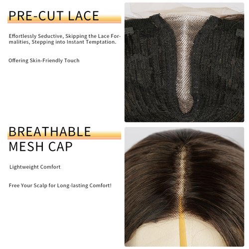 DRSSTIC Long Wavy Wig for Women,Ombre Blonde Wavy Lace Hairline Wig,26 Inch Middle Part Curly Wigs,Synthetic Heat Resistant Wig for Daily Party