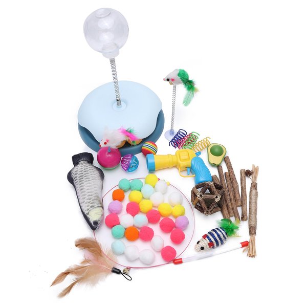 Glamflapin Cat Toys Bulk for Indoor Cats - Cat Treat Dispenser Toy, Cat Toy Ball Launcher Gun, Cat Wand, Catnip Toys Balls, Catnip Fish, Mice, Cat Spring Toys, Colorful Balls and Bells for Cat