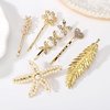 6 Pieces Elegant Hair Barrettes Bridal Golden Metal Hair Clip Handmade Artificial Pearl Barrettes Clip Set and Clear Rhinestone Bobby Pin for Weddings Hair Accessories