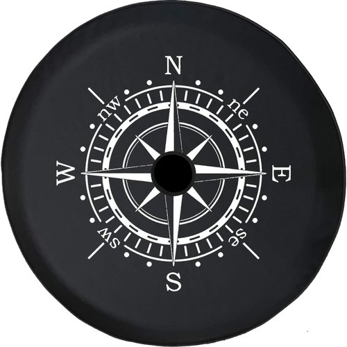 JL Series Spare Tire Cover with Backup Camera Hole Compass Sun Dial Black 33 in