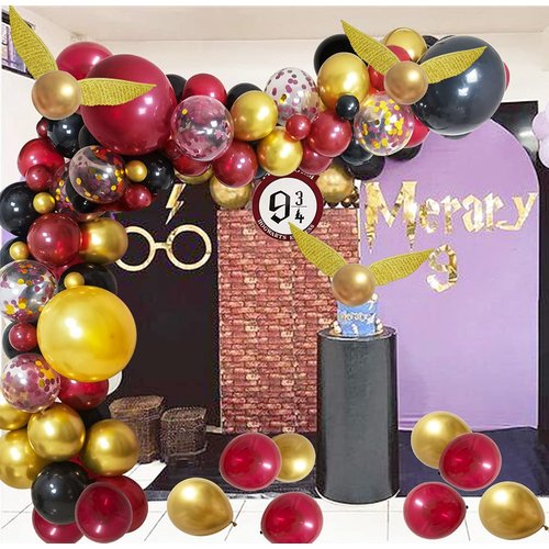 Halloween Magical Wizard School Party Balloons Garland Decorations, 111 PCS 18" 12" 10" 5" Magician Party Balloons Burgundy Black Gold Confetti Magical Decor Supplies for Kids Birthday Halloween Party