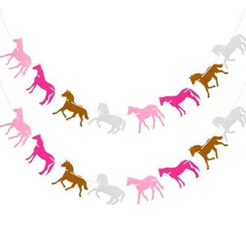 Tegeme 2 Pieces Horse Garland Banner Pink Horse Banner for Birthday Party Felt Horse Banner Horse Party Supplies for Party Horse Racing Birthday Wedding Party Decoration