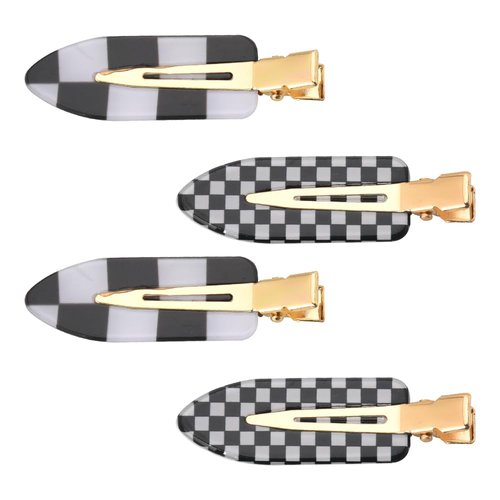 Checkered Flat Hair Clips for Makeup No Crease Acrylic Acetate Hair Clip Barrette Hairpin Checkerboard Seamless Duckbill Clip for Hair No Bend Styling Creaseless Hair Accessories for Women Girls 4 PCS