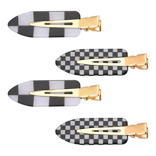 Checkered Flat Hair Clips for Makeup No Crease Acrylic Acetate Hair Clip Barrette Hairpin Checkerboard Seamless Duckbill Clip for Hair No Bend Styling Creaseless Hair Accessories for Women Girls 4 PCS
