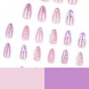 RUOKEXIN Almond Press on Nails Medium Fake Nails Pink False Nails with 3D Pink Flower Designs Nail Press ons French Tip Handmade Acrylic Artificial Nails Summer Natural Stick on Nails for Women 24Pcs