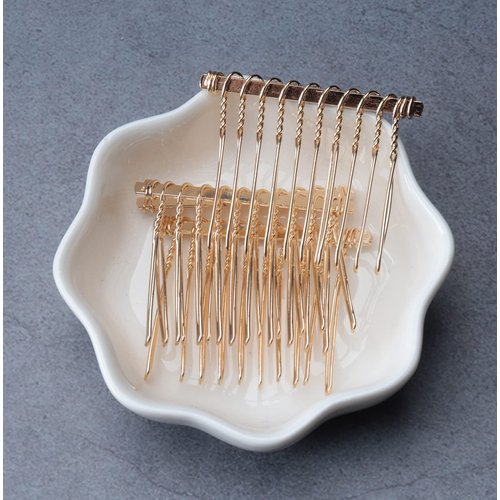 Ruwado 4 Pcs Hair Side Comb 10 Teeth Elegant Small Veil Wire Metal Hair Clips Twist Hair Barrettes Accessories for Women Girls Bridal Wedding Parties Hair Decorative Supplies (KC Gold)