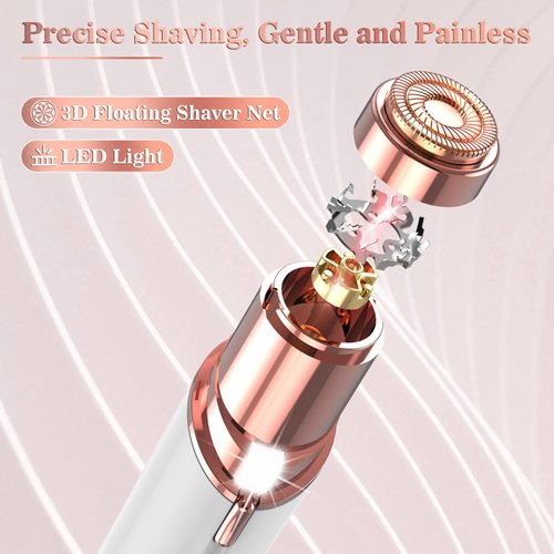 Facial Hair Remover for Women, Face Hair Trimmer, Rechargeable Women's Facial Shaver, Painless Lady Shavers for Women for Face Hair, Upper Lips, Peach Fuzz, Bikini Body-White